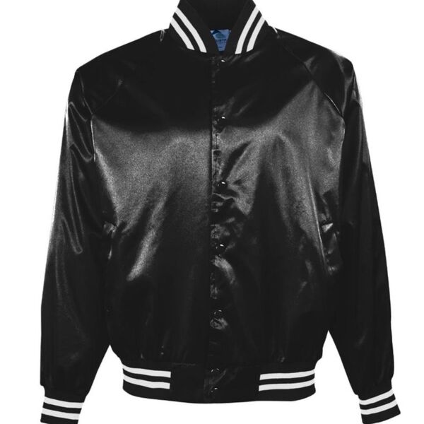 Satin Baseball Jacket Striped Trim Thumbnail